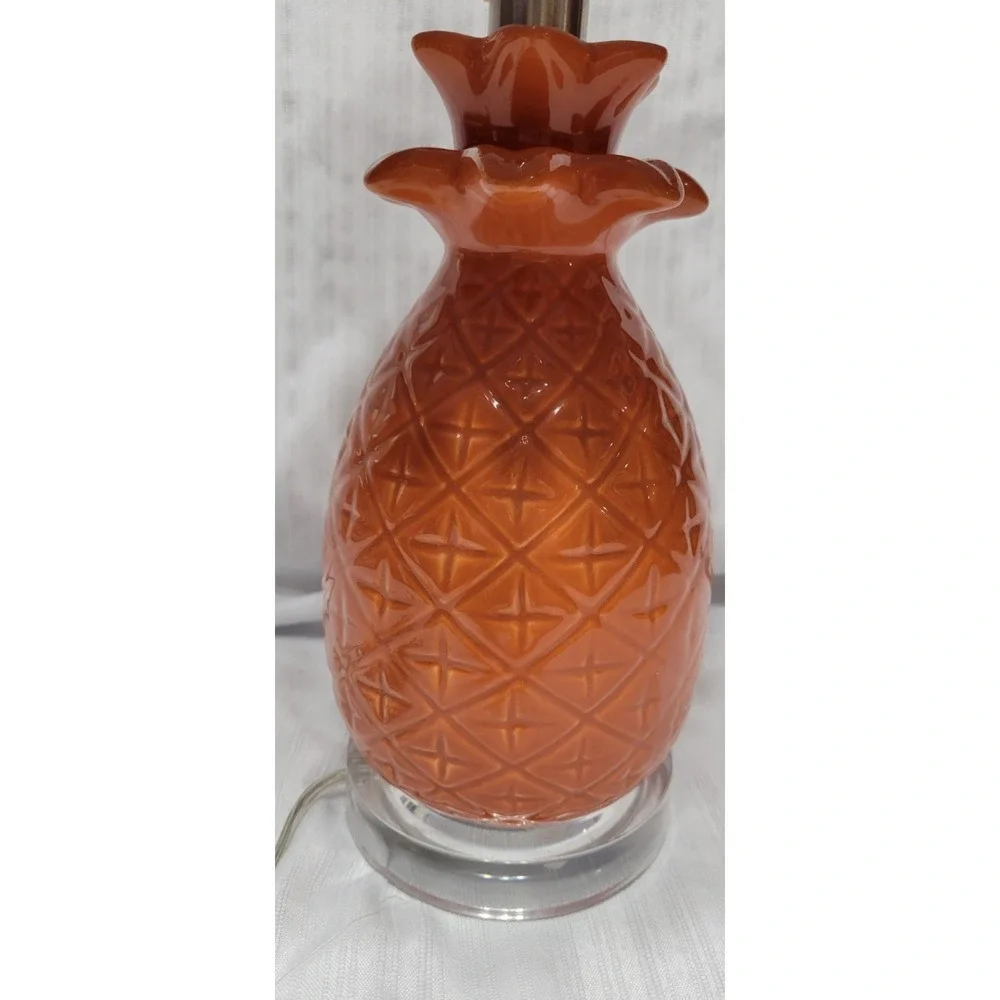 Vintage 70s Look Orange Pineapple Table Lamp with Shade Ceramic Glossy Finish